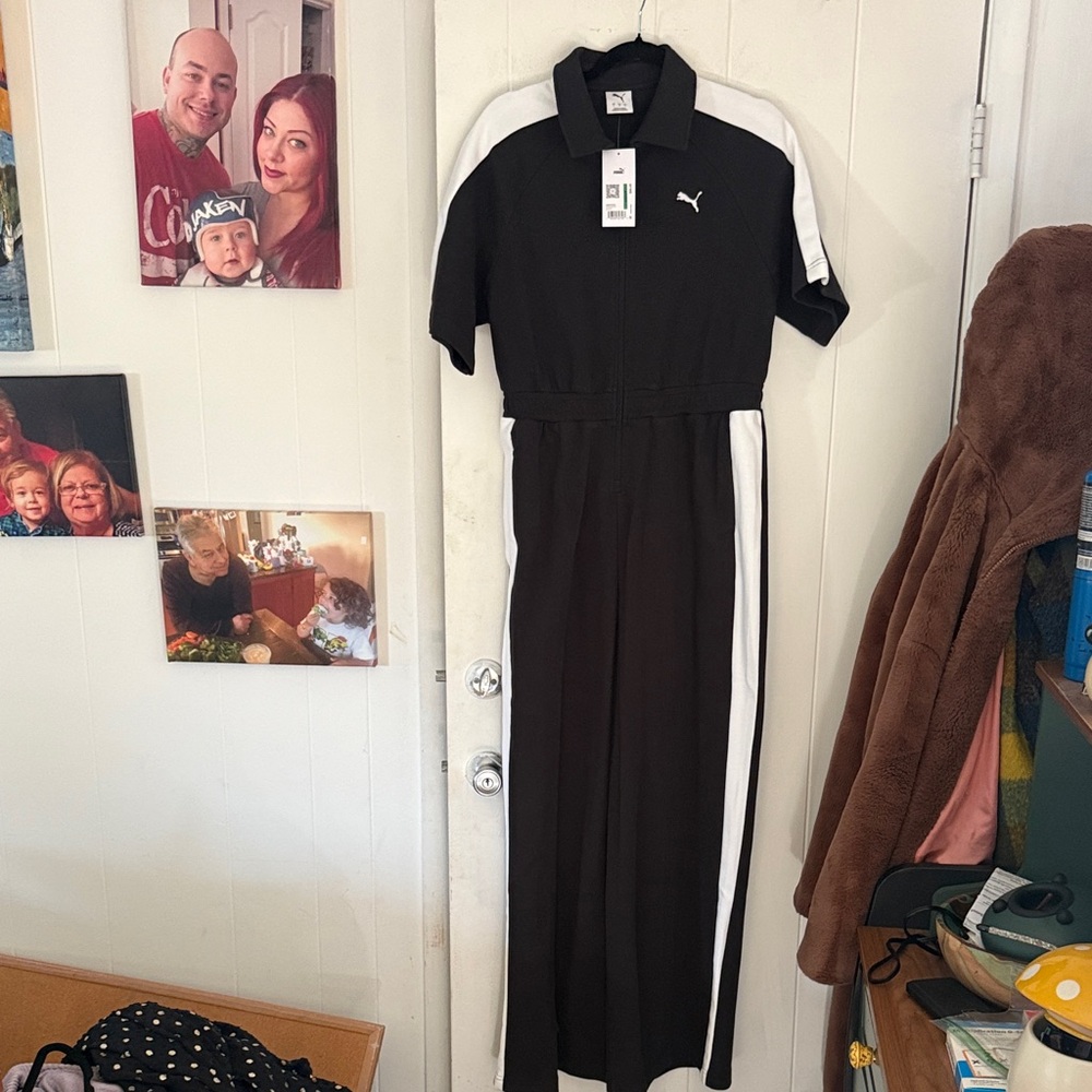 Puma Women's Black and White jumpsuit goth Whimsygoth nascar one piece athletic